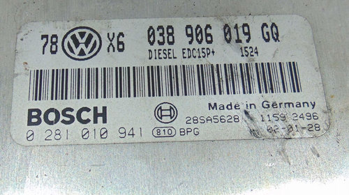 Calculator motor avand codul 038906019GQ / 0281010941 pentru VW Passat B5 / Audi A4 B6 2001-2003