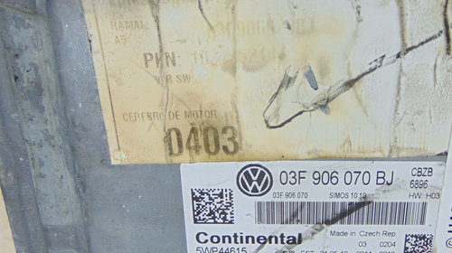 Calculator motor avand codul 03F906070BJ / 5WP44615 pentru VW Golf 6 2010