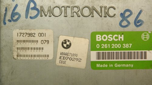 Calculator motor BMW Seria 3 E30 1.8 i cod: 1727982001 / 0261200387 model 1990