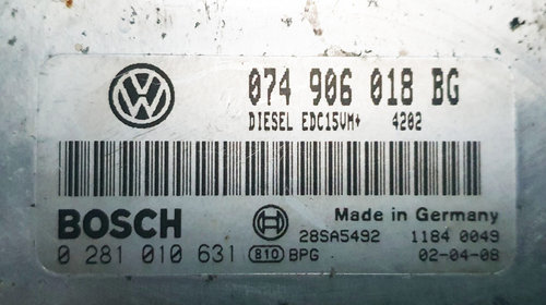 Calculator Motor Bosch 0 281 010 631, Volkswagen T4 - DUBA, Euro 3, 75 KW, 2.5 TDI, Motorsteuergerät, Engine control unit ( ECU ), Motorvezérlő