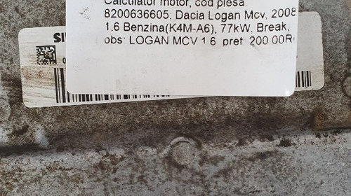 Calculator Motor DACIA LOGAN 1.6 77KW 8200636605
