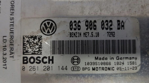 Calculator motor Volkswagen 1.4 benzina serie calculator ecu 036906032BA / 02610201144