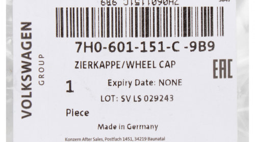 Capac Janta Oe Volkswagen Transporter T6 2015→ 16&quot; Jante Otel 7H0601151C9B9