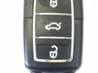 Carcasa cheie briceag pentru VW 3 butoane negru cu crom fara locas de baterie cvw056