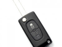 Carcasa cheie tip briceag 2 butoane Peugeot lama HU83-SH2 cu suport baterie