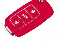 Carcasa telecomanda cheie VW tip briceag cu 3 butoane culoare rosie