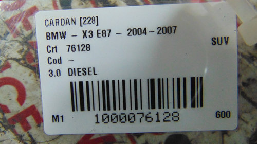 Cardan BMW X3 E87 din 2006, motor 3.0 Diesel