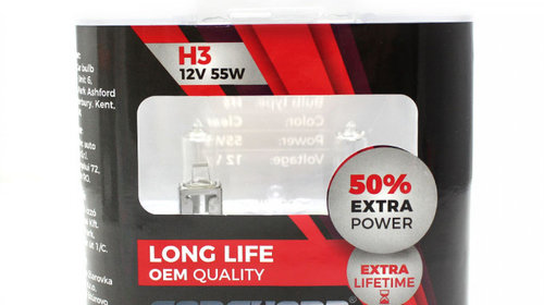 Carguard Set De 2 Becuri Halogen H3 55W +50% Intensitate Long Life BHA012