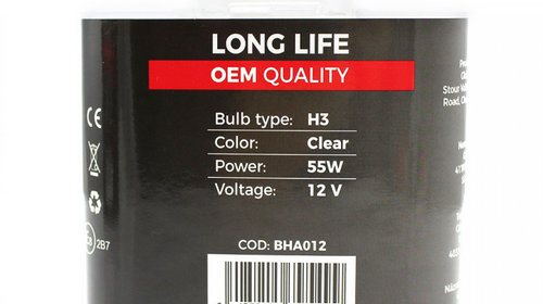 Carguard Set De 2 Becuri Halogen H3 55W +50% Intensitate Long Life BHA012