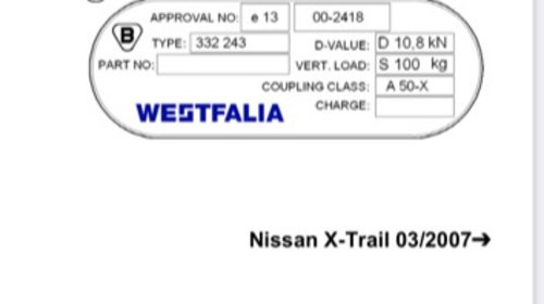 Carlig de remorcare nou WESTFALIA pentru NISSAN X-TRAIL an 2007-2014
