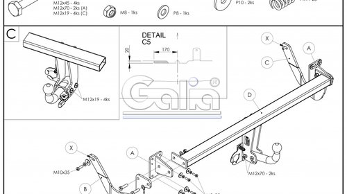 Carlig Remorcare Citroen C5 III berlina 2008- (demontabil automat), Omologat RAR/EU, Garantie 60 Luni