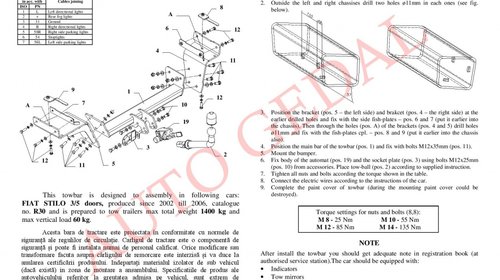 CARLIG REMORCARE FIAT STILO HATCHBACK 2001-2008 COD:R30S