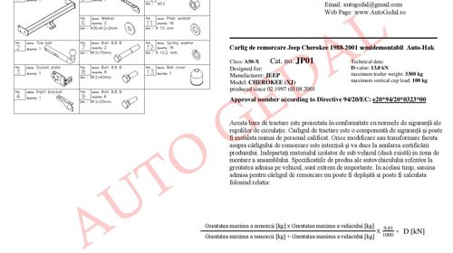 CARLIG REMORCARE JEEP CHEROKEE 1988-2001 COD:JP01S