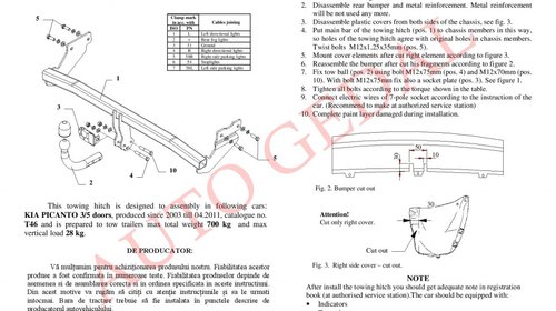 CARLIG REMORCARE KIA PICANTO 2003-2011 COD:T46S