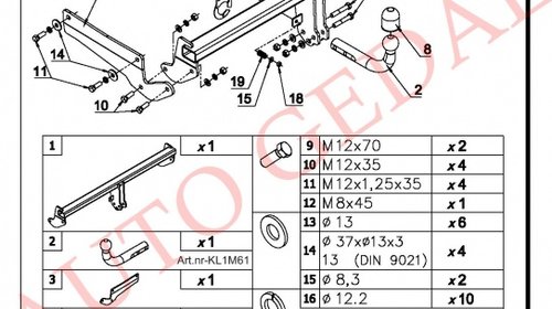 CARLIG REMORCARE MAZDA 6 BERLINA 2013-prezent COD:X/025