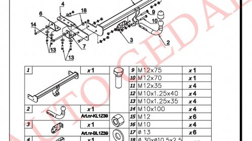 CARLIG REMORCARE MITSUBISHI LANCER BERLINA 2003-2008 COD:Y/014