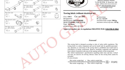 CARLIG REMORCARE MITSUBISHI PAJERO 1991-2000 COD:Z02S