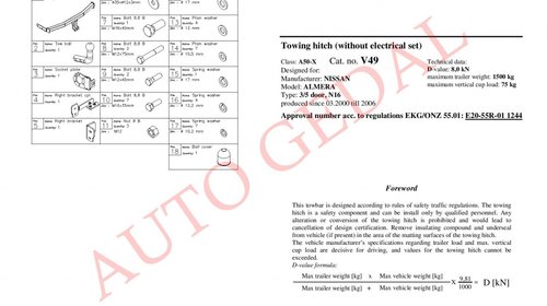 CARLIG REMORCARE NISSAN ALMERA HATCHBACK 2000-2006 COD:N/014