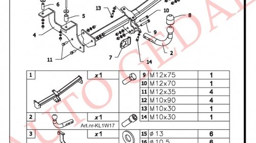 CARLIG REMORCARE OPEL AGILA 2002-2008 COD:W17S