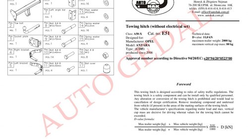 CARLIG REMORCARE OPEL ANTARA 2006-PREZENT COD:E51S