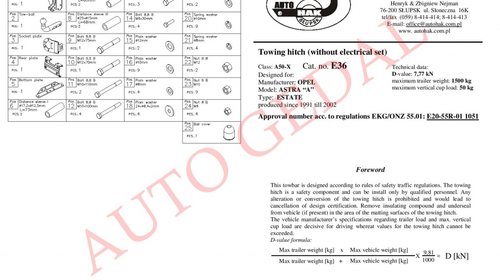 CARLIG REMORCARE OPEL ASTRA F CARAVAN 1991-2002 COD:E36S