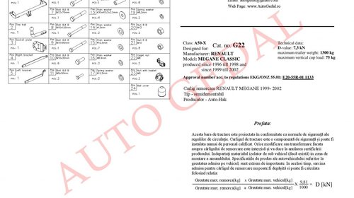 CARLIG REMORCARE RENAULT MEGANE BERLINA 1996-2003 COD:R/014