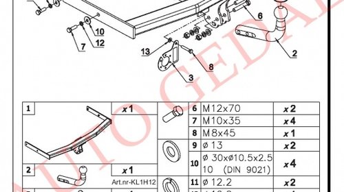 CARLIG REMORCARE SKODA FABIA COMBI 2000-2014 COD:H.12S