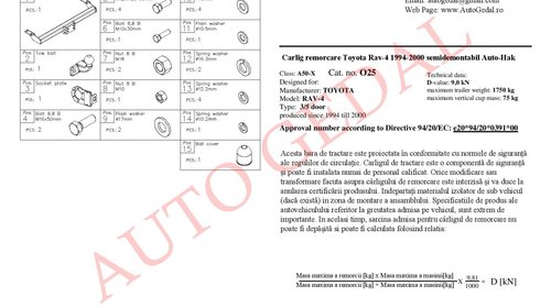 CARLIG REMORCARE TOYOTA RAV 4 (SXA1) 1994-2000 COD:O25S