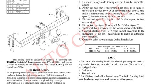 CARLIG REMORCARE TOYOTA RAV 4 (SXA1) 1994-2000 COD:O25S