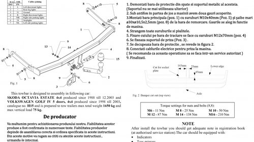 CARLIG REMORCARE VOLKSWAGEN GOLF 4 TRACTIUNE INTEGRALA 1997-2004 COD:H15S