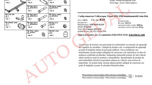 CARLIG REMORCARE VOLKSWAGEN PASSAT B4 1993-1997 COD:K19S