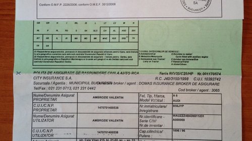 CAROSERIE CU ACTE VALABILE DE ROMANIA AUDI A6 2003 1.9 TDI 131 KW