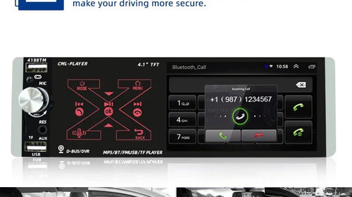 Casetofon Video 4,1” DVD Mp3 Auto Bluetooth 1Din USB nu Navigatie,Mirrorlink.