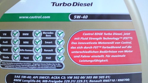 Castrol Edge 5w40 - Pumpe- Düse / VW 505 01 * Import Germania *