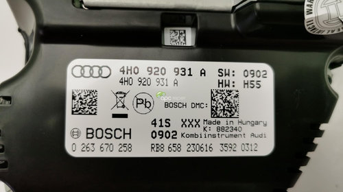 Ceasuri bord Audi A8 4H Facelift 3.0 TDI (2014 - 2017) - Cod: 4H0920931A