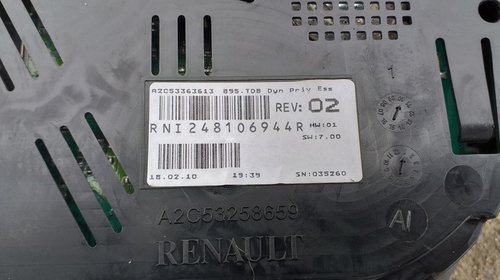 Ceasuri bord Renault Megane 3 1.4 tce , 1.6 16v cod : 248106944R REV : 02