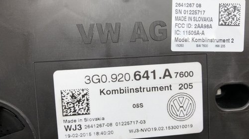 Ceasuri bord VW Passat B8 2015 limuzina 2.0 tdi DFC