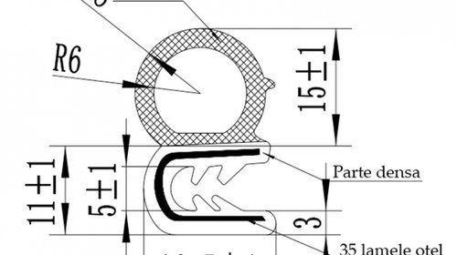 Cheder Auto Cauciuc Universal Cu Insertie De Metal (Pret / Metru) DISBN-34 030523-13