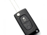 Citroen / Peugeot 407 - Carcasa tip cheie briceag cu 2 butoane, lama HU83-SH2 fara suport baterie