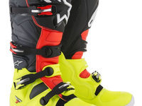 Cizme Piele Moto Alpinestars Tech 7 Mx Negru / Flourescent / Gri / Rosu / Galben Marimea 15 2012014/5301/15