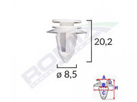 Clips Tapiterie Pentru Ford/Mini/Volvo/Mercedes 8.5x20.2mm - Alb Set 10 Buc Romix Cod:B23171