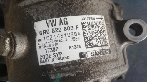 Compresor AC VW Polo 6r 1.2 benzina 60 cai motor CGP CGPB cod 6R0820803F an 2011 2012 2013Compresor AC VW Polo