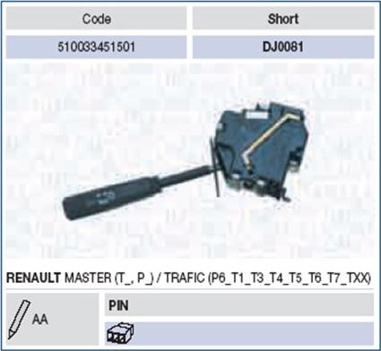 Comutator coloana directie Comutator combinat sub volan Claxon lumini RENAULT MASTER I (T__), Van, 07.1980 - 07.1998 Magneti Marelli 510033451501