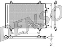 Condensator climatizare AC OEM/OES (Denso), Citroen BERLINGO, 04.2008-, C4, 11.2004-, Peugeot 307, 2000-2009, 308, 2008-2014, PARTNER, 2008- motor 1,4, 1,6, 2,0/2,0 HDI, aluminiu/ aluminiu brazat, 565(525)x360x16 mm, cu uscator si filtru integrat