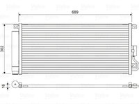 Condensator climatizare AC OEM/OES (Valeo), OPEL MOKKA/MOKKA X, 06.2012-, Chevrolet TRAX, 12.2012- motor 1,6 CDTI, 1,7 CDTI, 1,4 Turbo, aluminiu/ aluminiu brazat, 690(650)x302x16 mm, cu uscator si filtru integrat