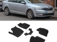 Covoare / Covorase / Presuri cauciuc stil tip tavita SKODA Rapid 2012-2019 (5 bucati) (85626) -SEINTEX