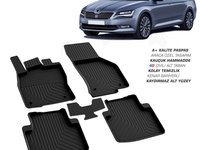 Covoare / Covorase / Presuri cauciuc stil tip tavita SKODA Superb III 2015-2023 (5 bucati) (STXT 85799)