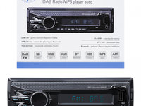 DAB si RDS radio MP3 player auto PNI Clementine 8480BT 4x45w, 12/24V, 1 DIN, cu SD, USB, AUX, RCA, Bluetooth si USB 1.5A pentru incarcare telefon PNI-8480BT