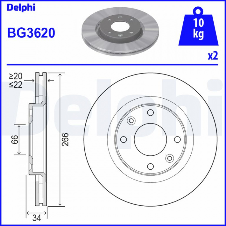 DELPHI Disc frana BG3620 model CITROEN DS4 (NX_) 2011 2012 2013 2014 2015