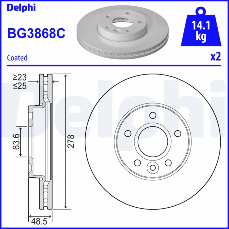 DELPHI Disc frana BG3868C la FORD C-MAX II (DXA/CB7, DXA/CEU) 2010 2011 2012 2013 2014 2015 2016 2017 2018 2019